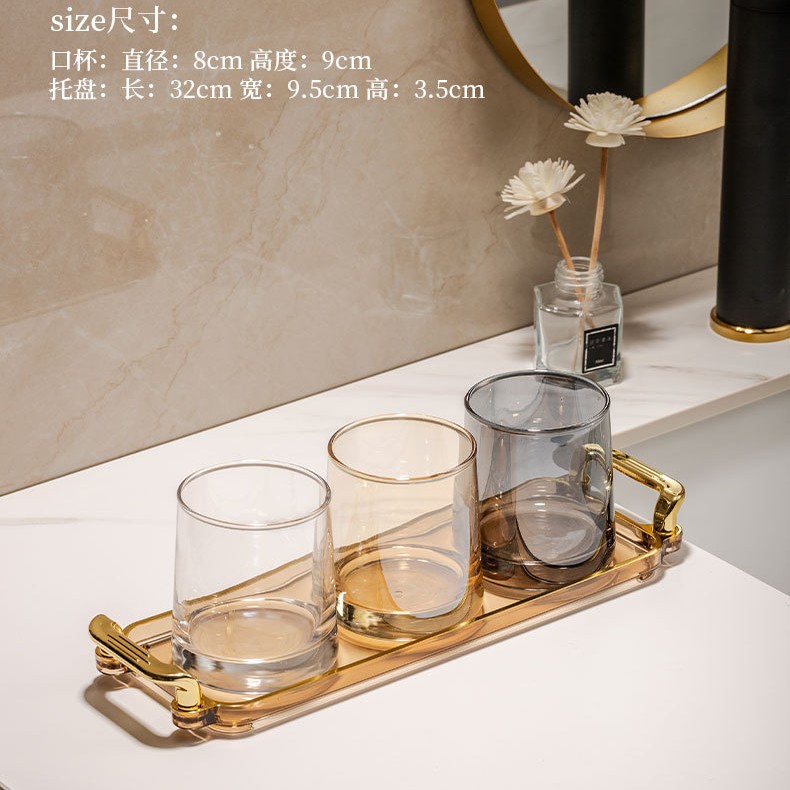 Trapezoidal family of three + gold-rimmed amber 3-compartment tray