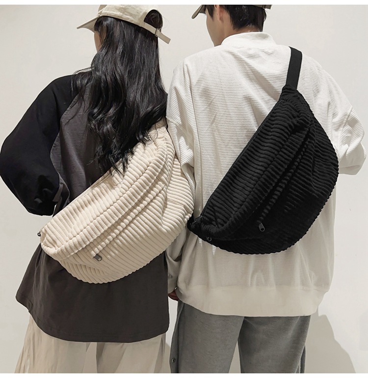 Unisex Corduroy Stripe Solid Color Basic Cloud Shape Zipper Shoulder Bag display picture 22
