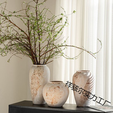 新中式侘寂风陶瓷花瓶装饰品斑驳老旧粗陶罐玄关电视柜摆件
