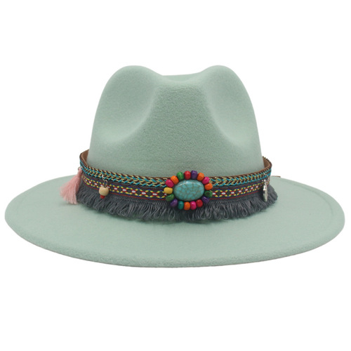 New-style ethnic western cowboy hat gem accessories Tibetan-style hat for men and women couples outdoor cycling felt hat