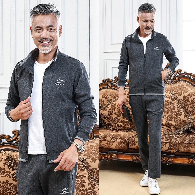 Primavera y otoño, ropa deportiva para hombres de mediana edad, ropa de papá, ropa de dos piezas, ropa deportiva para correr suelta, tamaño grande