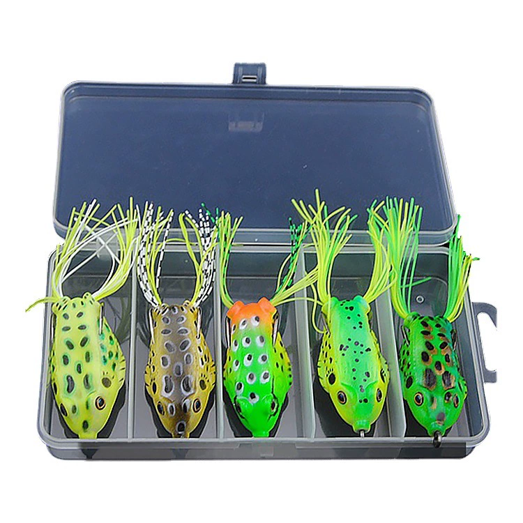Frog Lure Set 5‑Pack, Soft Baits in Box, Assorted Colors, 65 mm, High-Carbon Hooks