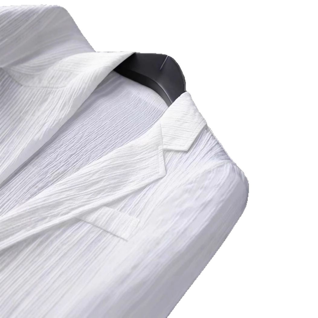 Blazer classico da uomo con texture, giacca casual in misto cotone-lino traspirante per un look elegante ma informale._voghion.com