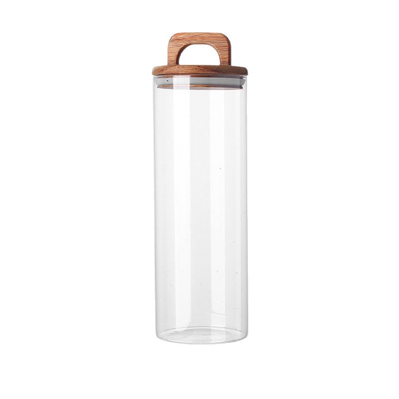Tanque de almacenamiento de vidrio portátil de madera sólida, tanque de almacenamiento de muestras secundarias, cubierta de bambú transparente y visible, tanque de sellado de granos de cocina