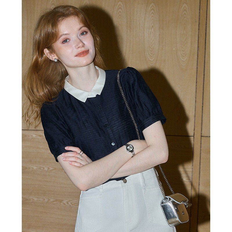 [Lyocell] Urban Modern Short-sleeved Shirt Women's 2025 Summer New Color-matching Lapel Shirt