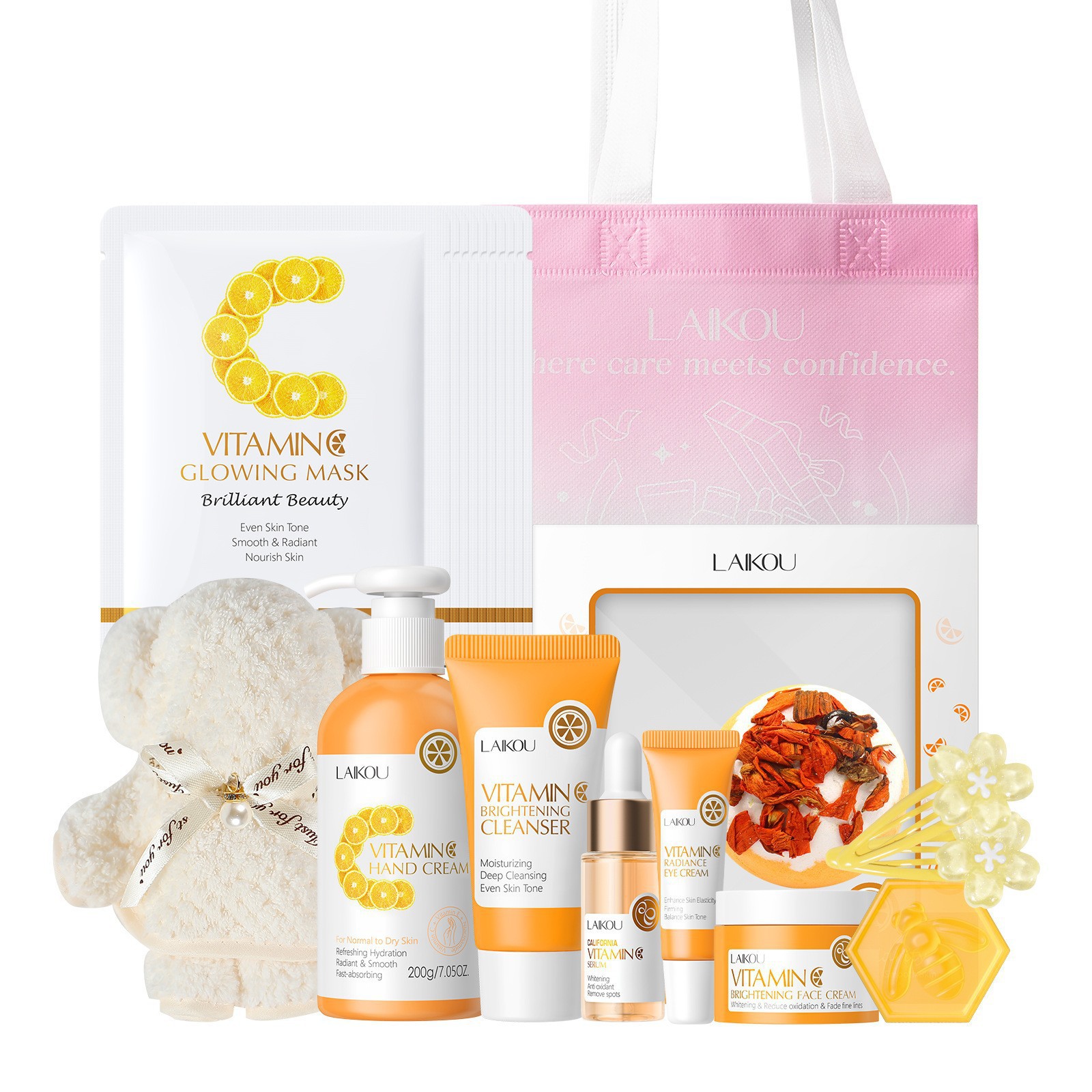 Transfronterizo LAIKOUFENYI Vitamina C serie combinación hidratación humectante productos de cuidado de la piel paquete de caja Inglés FDA productos de cuidado de la piel