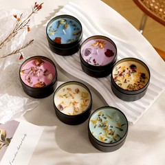 クリスタルアロマキャンドル、高級ブリキ缶、ソイワックスドライフラワーアロマキャンドル、卸売アロマキャンドル、ライトフレグランスギフト