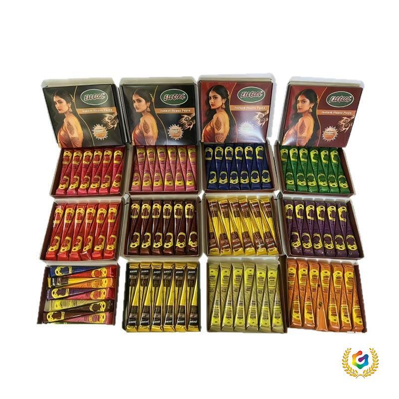 ☼ Henna Nail Flower Cross-Border Tattoo Cream Semi-Covering Waterproof Tattoo Paste Indian Hand-Painted Tattoo Paste Colorful Colors