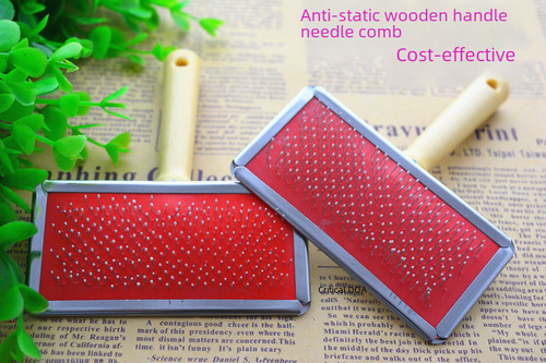 Pet Wood Handle Pin Brush with White Beads Dog Comb Pet Small Wooden Pin Brush Dog Grooming Brush