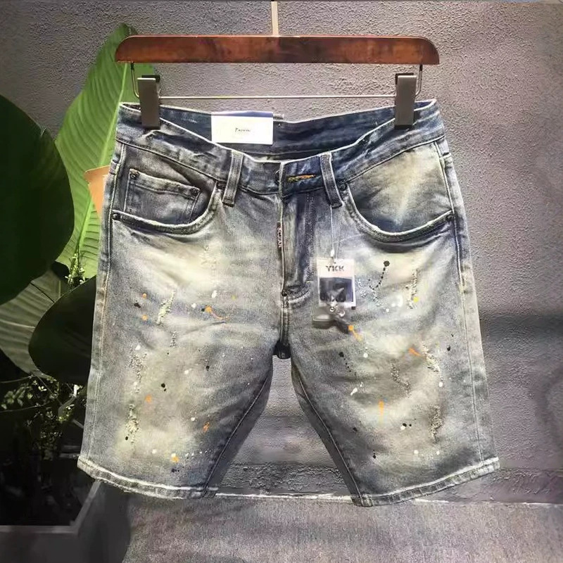 2024 New Summer Ripped Denim Shorts Men's Korean-style Trendy Half-length Pants Scraped Personality Fashion Pants 2024 New Summer Ripped Denim Shorts Men's Korean-style Trendy Half-length Pants Scraped Personality Fashion Pants