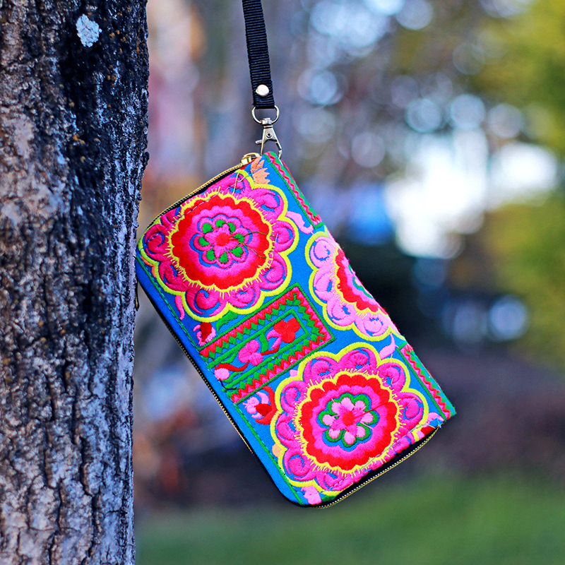 2021 nueva cartera de mujer de lana larga de mujer billetera bordada de mujer estilo étnico de gran capacidad doble tirón embrague