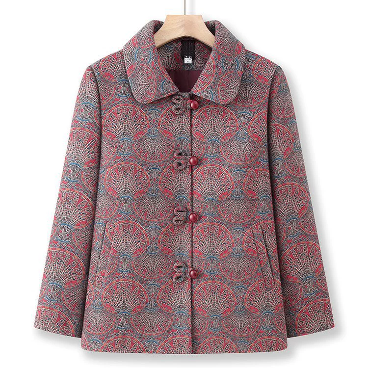 Бабушка осенняя шерстяная куртка пожилая одежда 60-летняя пожилая женщина весенний осенний шерстяной кардиган