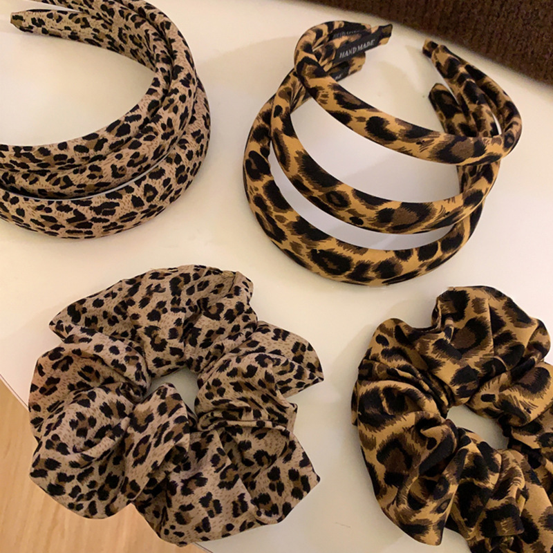 vintage leopard print large intestine hair band female tie ponytail hair string high elastic durable rubber band high skull top hair fixer headband headdress