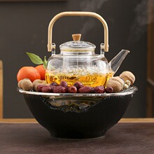 陶瓷围炉煮茶电陶炉煮茶炉耐热玻璃煮茶壶家用室内烤茶炉套装插电
