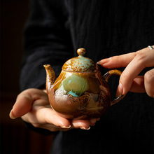 仿柴烧复古茶壶陶瓷窑变单壶小号梨壶家用陶瓷单壶茶水分离泡茶壶
