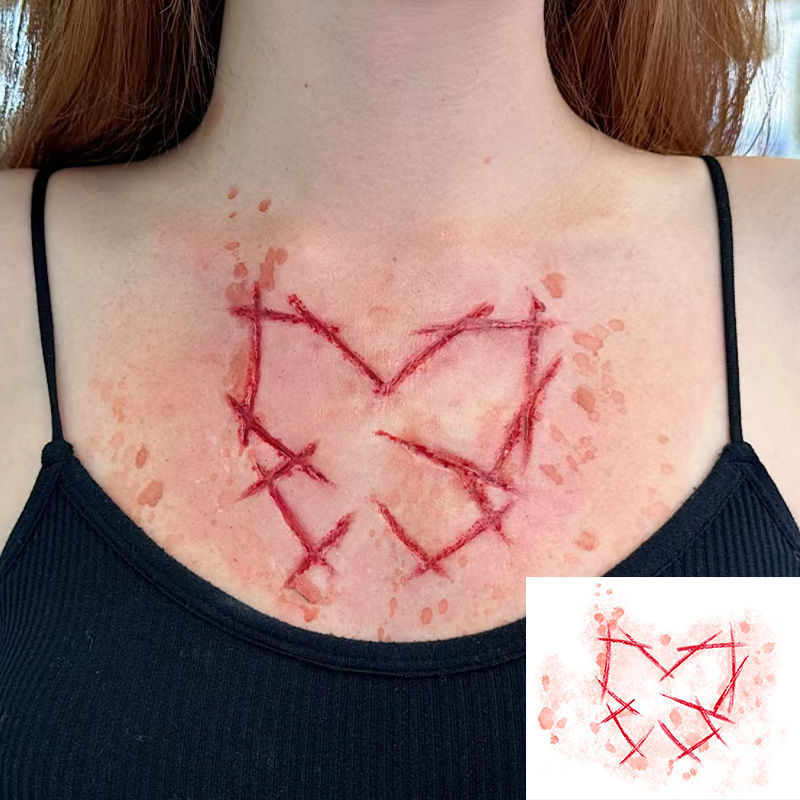Ins Style New Halloween Body Temporary Tattoo Sticker Chest and Leg Funny Simulation Blood Scars Waterproof