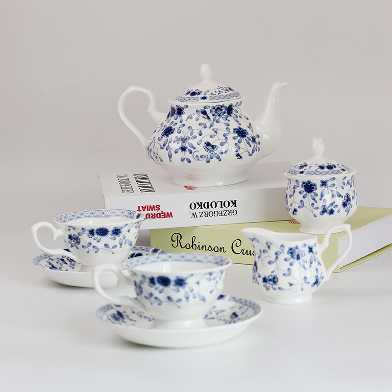 Cross-Border Bone China Coffee Set, English-Style Blue and White Retro High-Value Afternoon Tea Home Cafe Ceramic Cup and Saucer Set Cross-Border Bone China Coffee Set, English-Style Blue and White Retro High-Value Afternoon Tea Home Cafe Ceramic Cup and Saucer Set