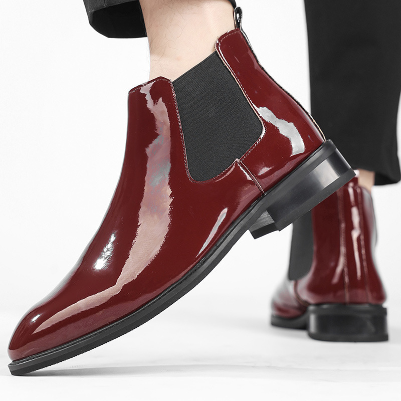 2024 zapatos de hombre transfronterizos botas casuales de cuero de moda para hombres zapatos de cuero de negocios brillante botas de cuero de punta