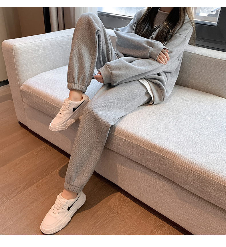 Waffle sweatpants for women's Spring 2023 new style Loose high-waisted fleece casual pants Grey slimming sport pants pic 29