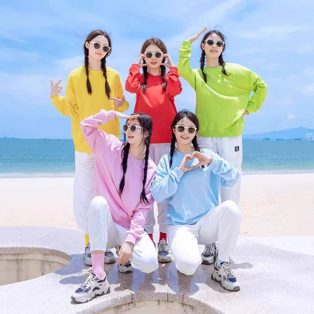 Красочный свитшот из чистого хлопка с индивидуальным логотипом, круглый вырез, свободный крой, школьная форма, для групповых мероприятий, спортивных состязаний, прогулок, вечеринок, для подруг