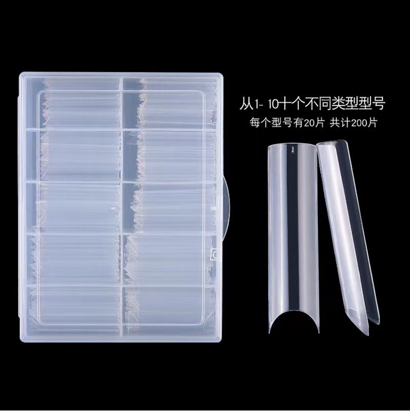 C-Shaped Bamboo Tube Nail Tips French Manicure Tools New Extended Tube Nails 200 Pieces Boxed Transparent Natural Color