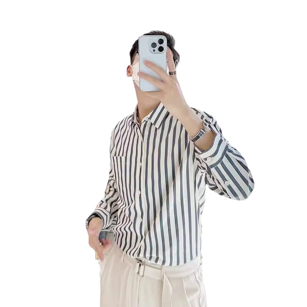 Camisa de manga larga a rayas verticales casual de negocios para hombres Camisa de primavera y otoño para hombres Camisa delgada de lujo ligero de tendencia