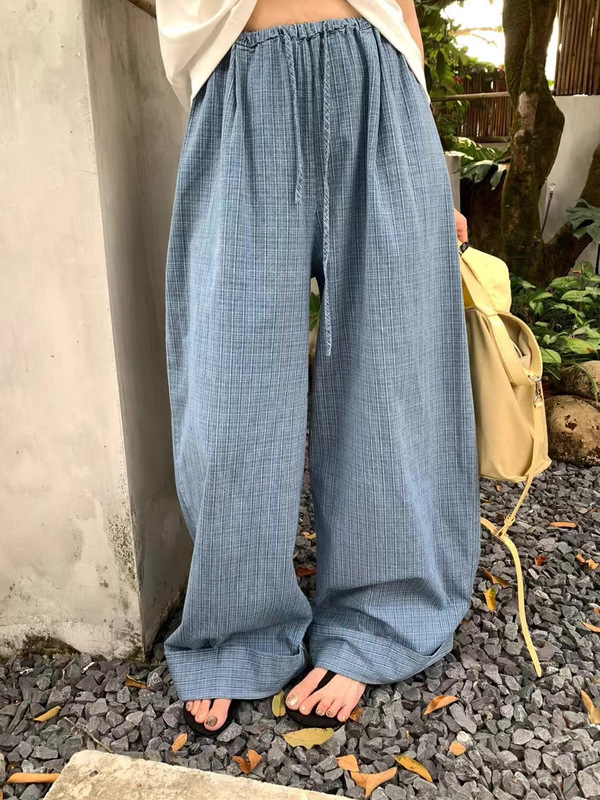 复古水洗牛仔棉阔腿裤女夏季薄款松弛感宽松显瘦直筒休闲裤拖地裤|undefined