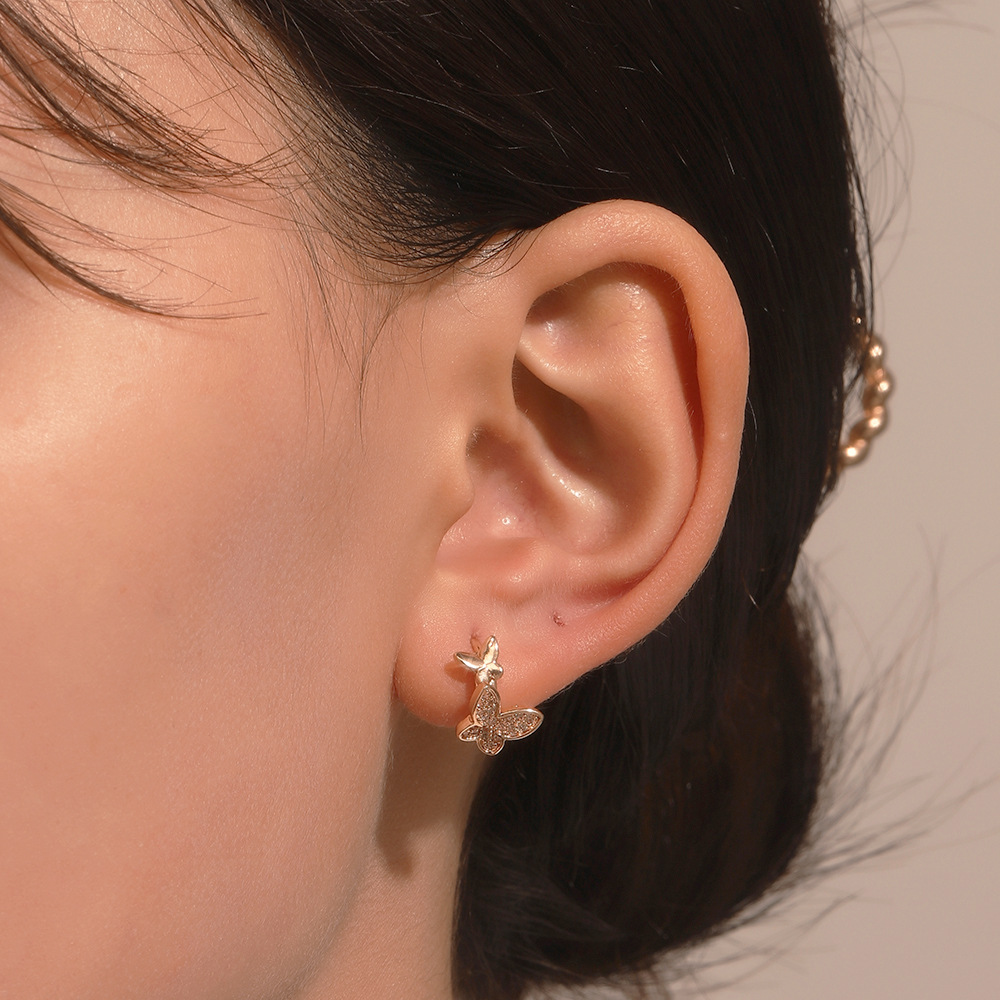 Retro Cross Butterfly Copper Inlaid Zircon Earrings 1 Pair