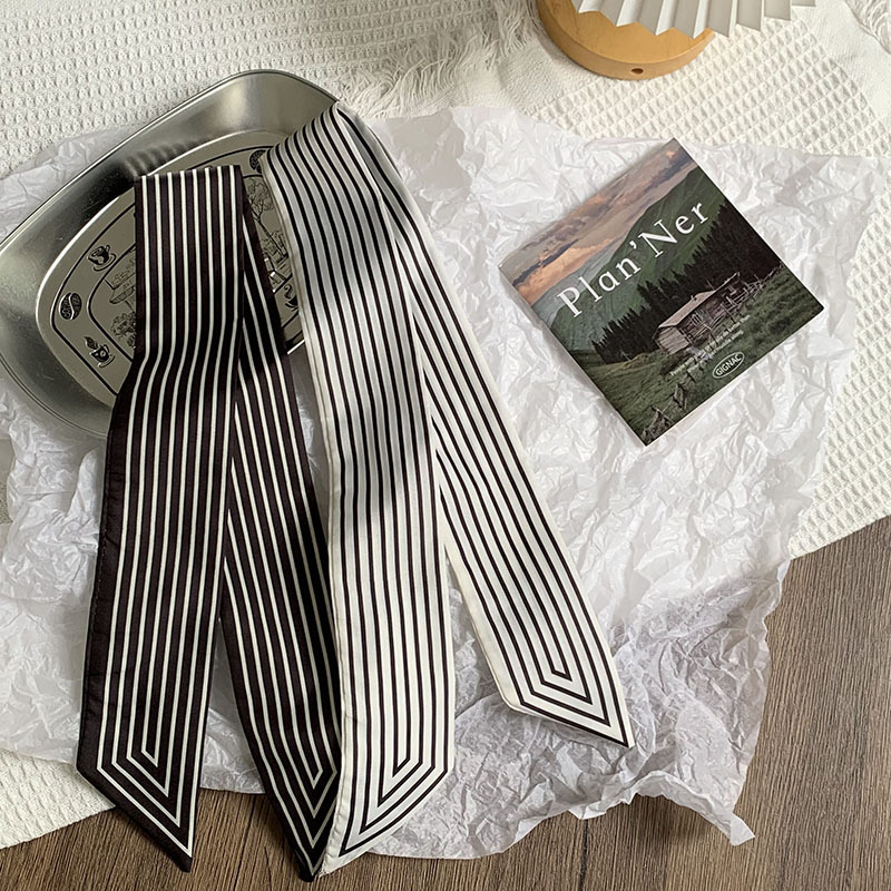 Bufanda de seda, banda larga, sensación de alta calidad, serpentina de rayas verticales de doble cara, bufanda de todo fósforo, diadema, cinturón decorativo, cinturón, cinta