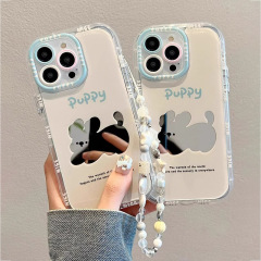 漫画のウサギ柄のiPhoneケース、Apple 16 Pro Max、iPhone 15 Plus、ミラー仕上げ、13、フルカバー、14、耐衝撃、17対応