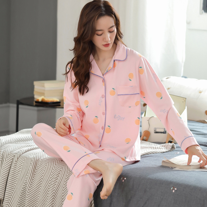 Traje % Pijama de algodón de manga larga impresa casual suelta primavera y otoño delgada ropa de aire acondicionado ropa para el hogar se puede usar fuera