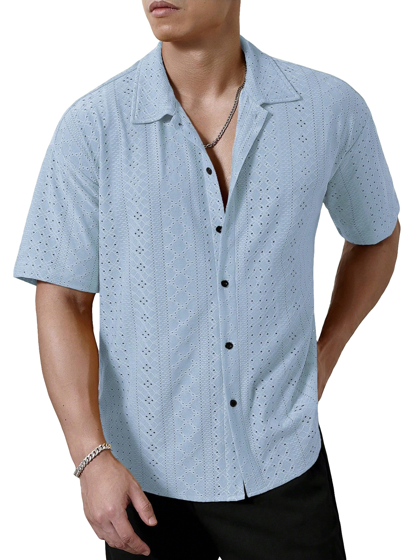 Transfronterizos de hombres Amazon verano nuevo hombre transpirable solapa camisa de manga corta de color sólido camiseta casual americana