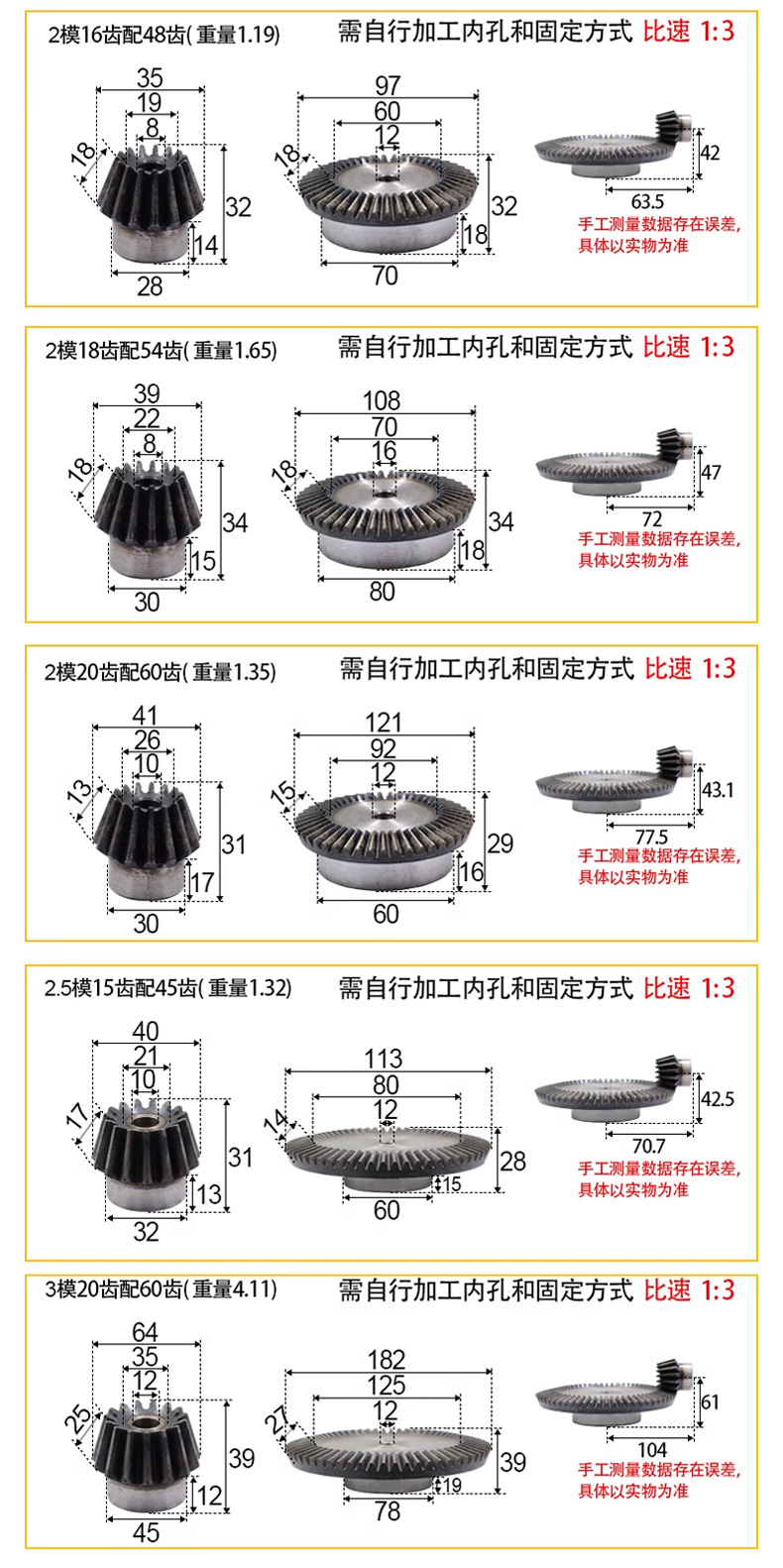 Manufacturer Supplies High-Precision 45-to-1 Ratio Spur Gears # Gear 1 Module, 1.5 Module, 2 Module, 2.5 Module Bevel Gears Custom-Made