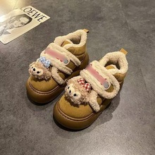 可爱卡通雪莉玫棉鞋女2025冬季新款时尚保暖魔术贴厚底增高雪地鞋