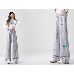 卸売り重工刺繍の子犬のズボンの春の新型の衛のズボンの女性のゆったりしている広腿のズボンの韓国版のカジュアルなストレートのズボンの現物