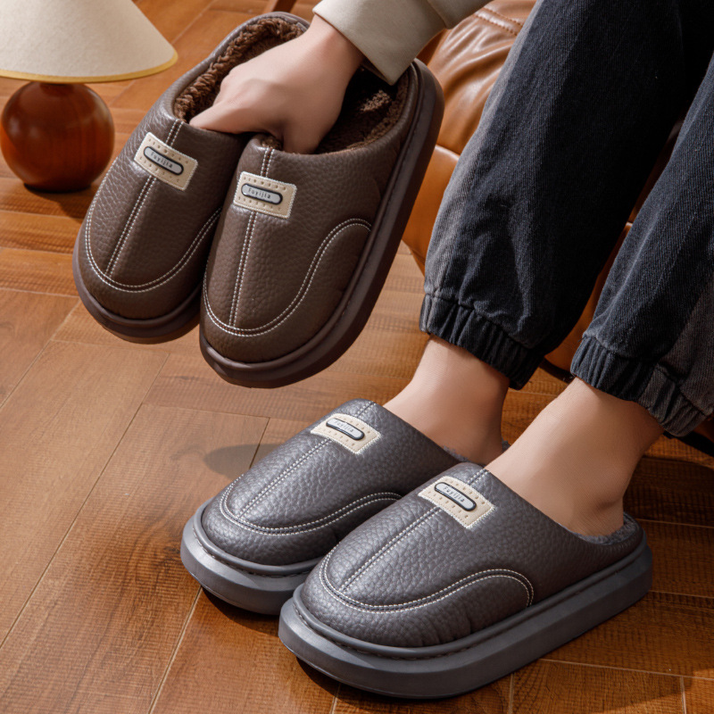 Zapatillas de algodón para hombres de invierno nuevo tamaño extra anti-deslizante interior calentamiento de fondo grueso de algodón grueso para hombres