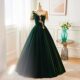 Dark green evening dress women's piano performance costume high-end temperament high-end host folk song singing dress