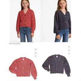 2025秋冬欧美女童纯色花线开衫6-14岁中大童V领单排扣粗针织外套