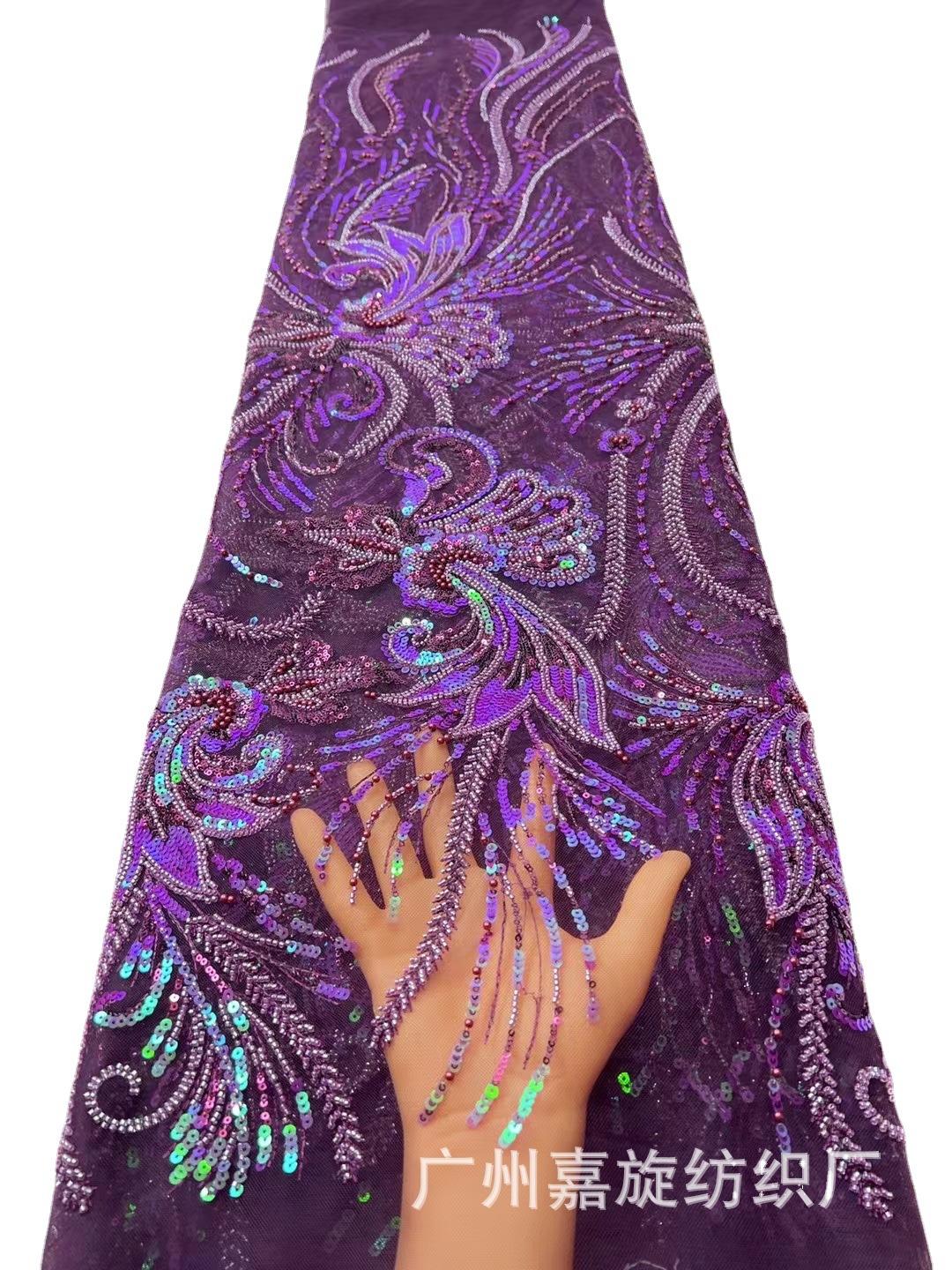 Malla de encaje con lentejuelas bordado tela malla completa bordado tela cheongsam vestido lentejuelas en stock JX2989 image 4