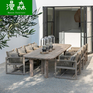 高端户外桌椅庭院别墅多人旧木长桌柚木餐桌室外露天花园藤编桌椅-阿里巴巴