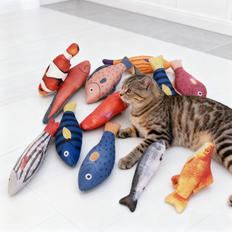 Juguete de Pez Simulado con Hierba Gatera de Peluche, Alivio de Estrés, para Gatos