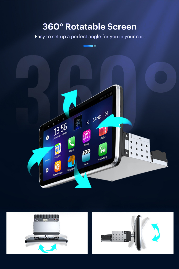 10.1inch Single Spindle 360 Rotating Shaking Head Screen Android Large Screen Central Control Navigation Car Radio Gps All-In-One