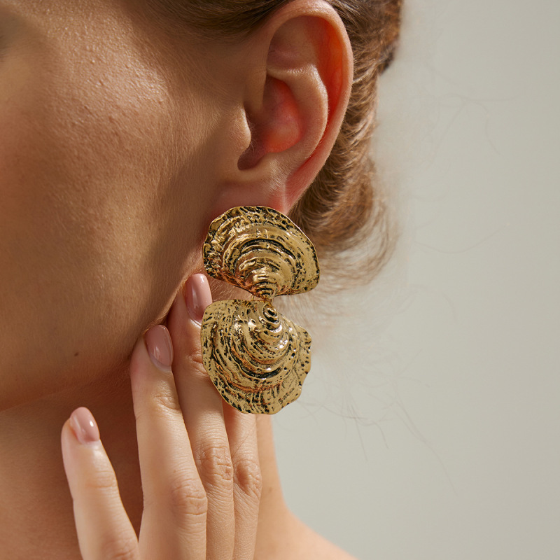 欧美跨境earrings褶皱金属皱立体花朵珊瑚耳钉夸张光面天鹅耳环女|undefined