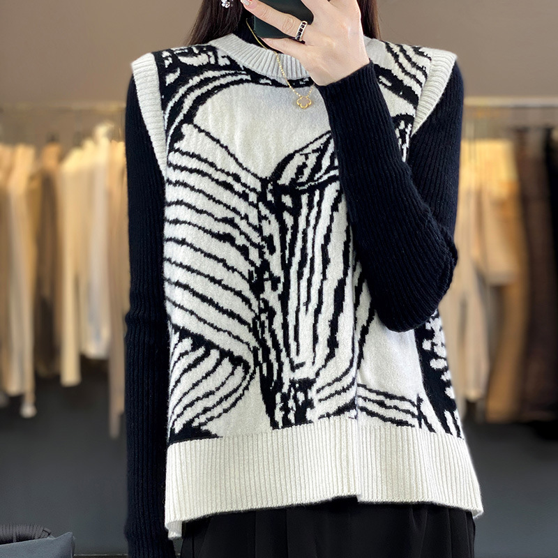 Otoño e Invierno nuevo retro Chaleco de punto jacquard chaleco desgaste exterior de las mujeres chaleco diseño corto sin mangas suéter superior image 10