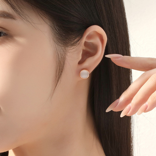 New 925 sterling silver cat's eye rose gold earrings high-end temperament light luxury earrings geometric earrings