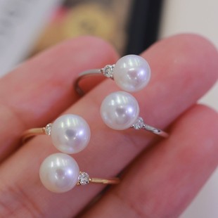 18K Gold Accessories Simple Double Bead Open Diamond Ring K White K Yellow Two Colors Picture 6-7 Beads Diamond 0.1/Ct Without Beads