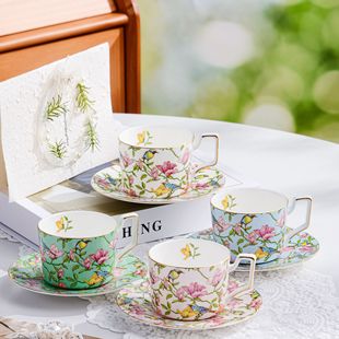Wholesale Gold-Rimmed Ceramic Coffee Cup and Saucer Set Bone China Simple Creative Home Afternoon Tea Cup Mid-Autumn Festival Souvenir