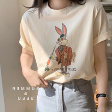 短袖t恤女夏季2025新款圆领卡通兔子印花图案宽松休闲上衣女ins潮