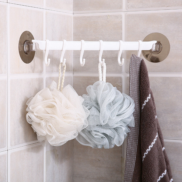 No Punching and Pasting Wall-Mounted Towel Rack Bathroom Kitchen Rag Single Pole Hanger Hook Bathroom Storage Shelf
