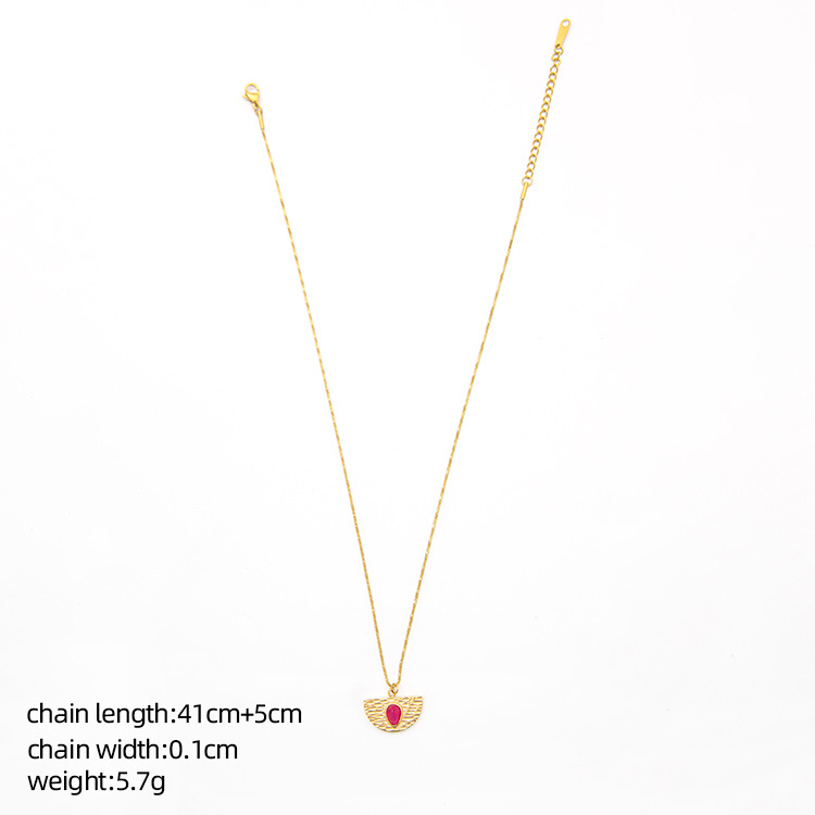 Retro Semicircle Square Titanium Steel Inlay Natural Stone Pendant Necklace 1 Piece